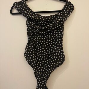MAJORELLE Black and White Polka Dot Top